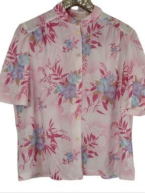 Vintage 70s Lady Devon Women's Plus Size Pink Floral Top